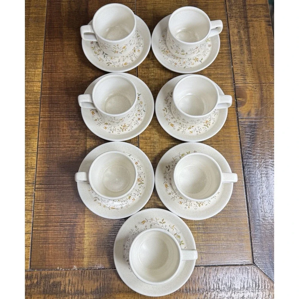 VTG Lenox Temper-Ware Merriment 7 Cups & Saucer Plates Floral Tea Coffee‎ USA